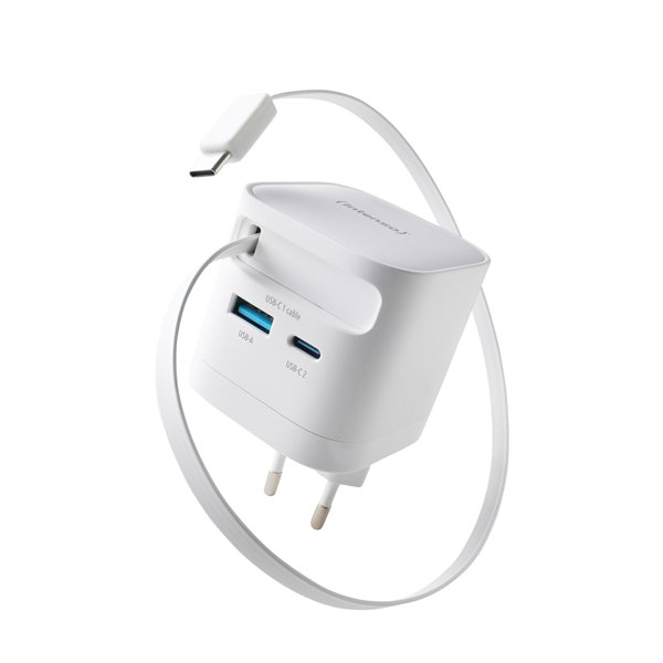 Intenso Power Adapt. W65ACIC 65W 2xUSB-C/USB-A ausziehb.Kab. weiß