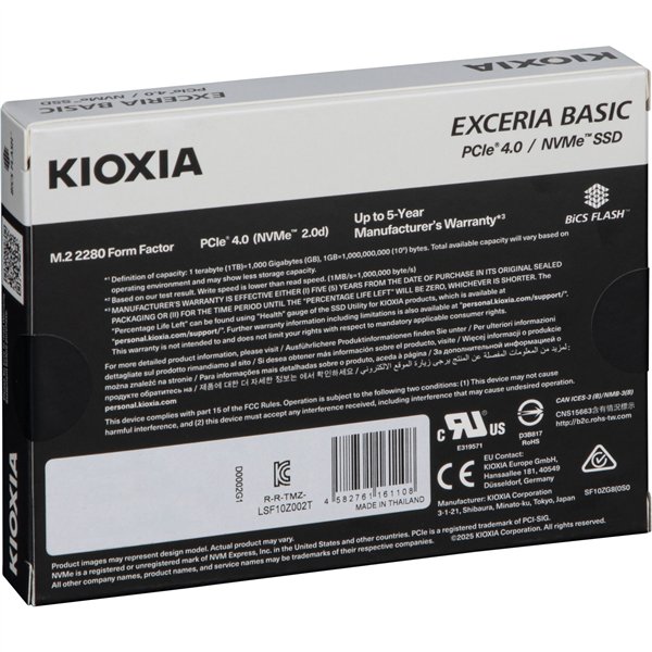 KIOXIA EXCERIA BASIC NVMe    1TB M.2 2280 PCIe 4.0   LSF10Z001TG8