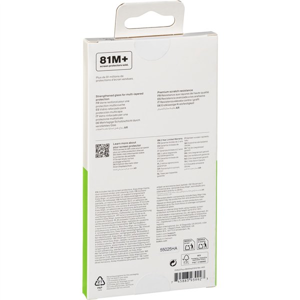 2x1 Belkin ScreenForce Temp.Gl. Displays. iPhone 17 Max OVA227hq
