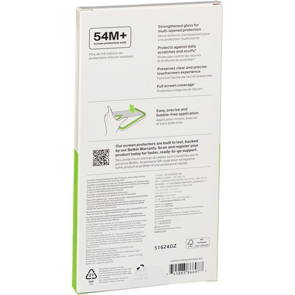 2x1 Belkin ScreenForce Temp.Gl. Displays. iPhone 16/15  OVA143zz