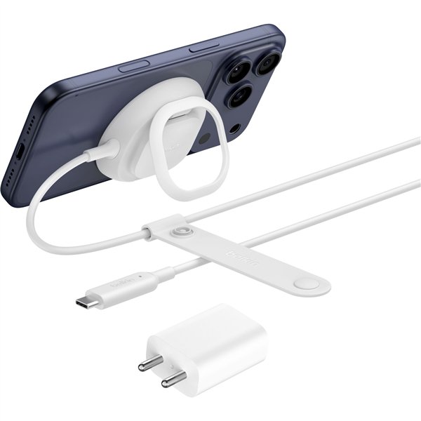 Belkin UltraCharge Ladepad Qi2 25W mit Standfuß weiß WIA013hqWH