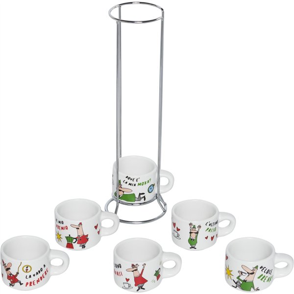 Bialetti Set 6 Cups Italia with metal stand