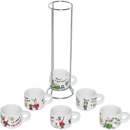 Bialetti Set 6 Cups Italia with metal stand