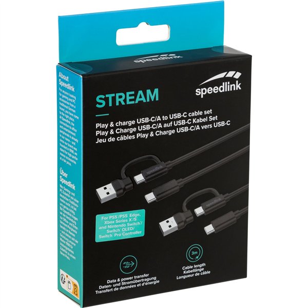 Speedlink STREAM Play & Charge USB-C/A to USB-C Cable Set