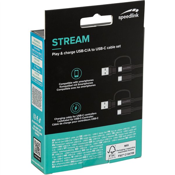 Speedlink STREAM Play & Charge USB-C/A to USB-C Cable Set