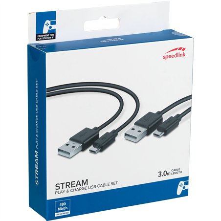 Speedlink STREAM Play & Charge USB Cable Set for PS4 black