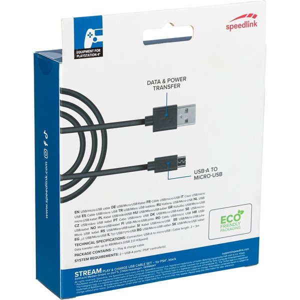 Speedlink STREAM Play & Charge USB Cable Set for PS4 black