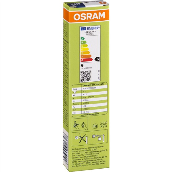 Osram DULUX S/E Energy-saving Lamp 9w/830 2G7 FS1