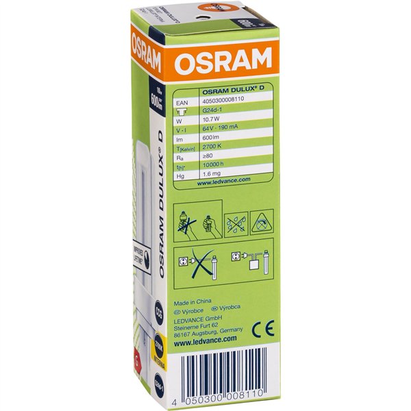 Osram DULUX D Energy-saving Lamp 10W/827 G24D-1 FS1