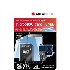 AgfaPhoto MicroSDXC UHS-I   64GB High Speed C 10 U3 V30 + adatt.