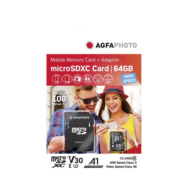 AgfaPhoto MicroSDXC UHS-I   64GB High Speed Class 10 U1 + adatt.