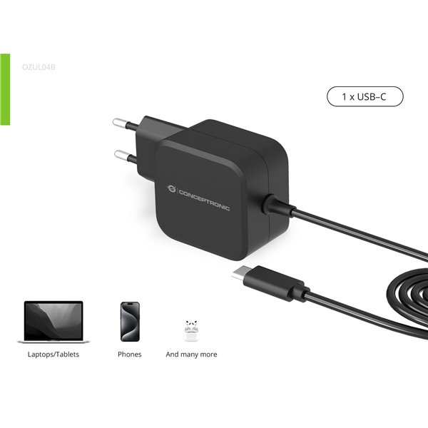 Conceptronic OZUL04BE 67W USB-C aliment.