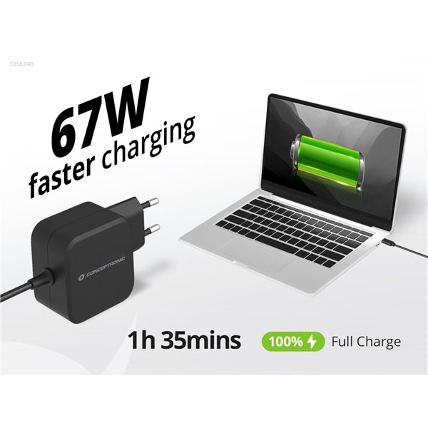 Conceptronic OZUL04BE 67W USB-C aliment.