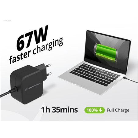 Conceptronic OZUL04BE 67W USB-C aliment.
