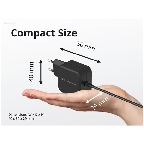 Conceptronic OZUL04BE 67W USB-C aliment.