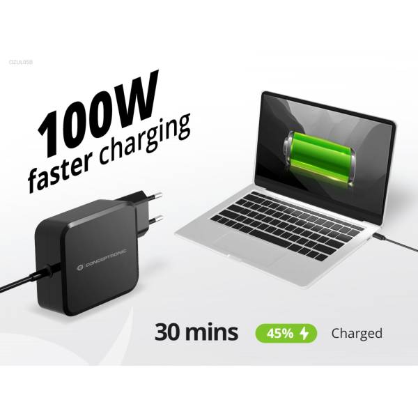 Conceptronic OZUL05BE 100W USB-C aliment.