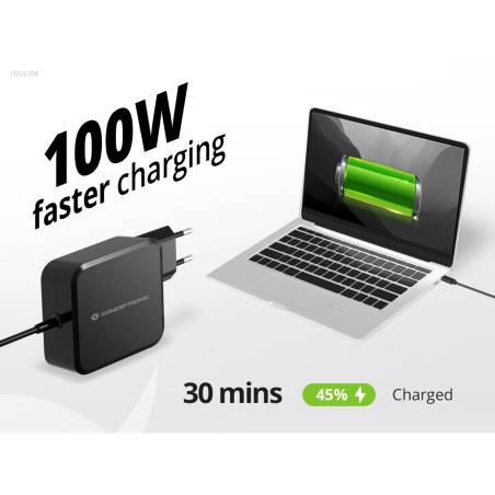 Conceptronic OZUL05BE 100W USB-C aliment.