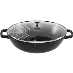 Staub Wok 30 cm with Lid Black, Cast Iron