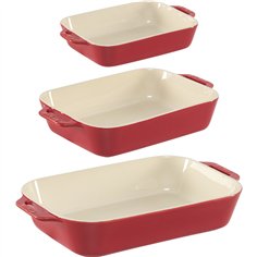 Staub 3-Piece Rectangular Ceramic Bakeware Set, Cherry Red