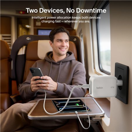 Belkin BOOST Charge Pro 67W Dual GaN einziehb.Kabel ws WCH022kqWH
