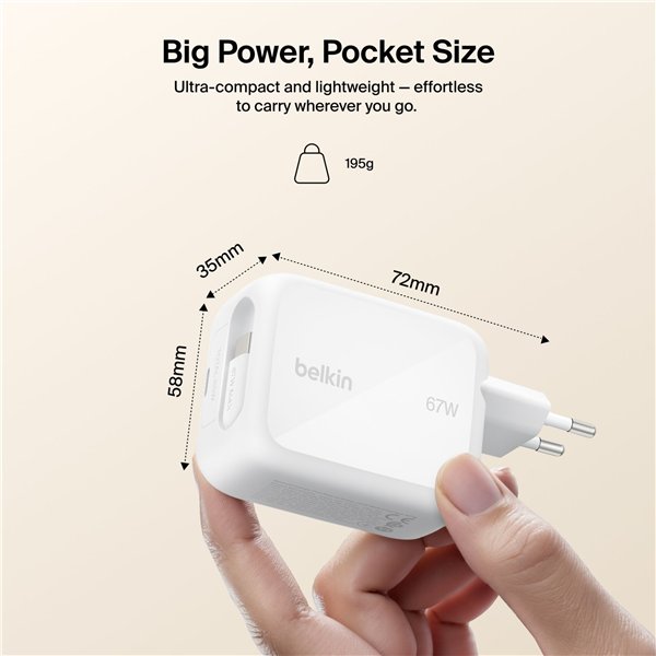 Belkin BOOST Charge Pro 67W Dual GaN einziehb.Kabel ws WCH022kqWH