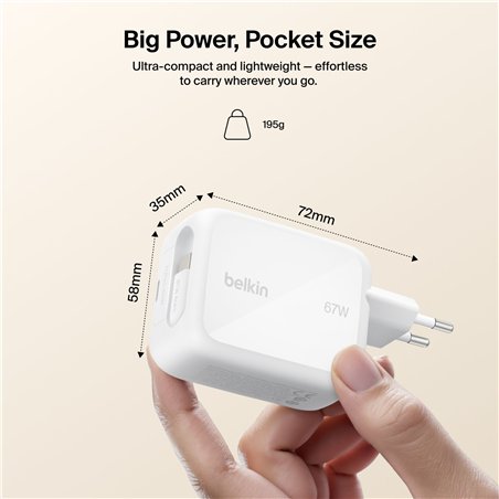 Belkin BOOST Charge Pro 67W Dual GaN einziehb.Kabel ws WCH022kqWH