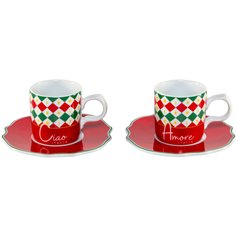 Bialetti Set 2 Tassen inkl. Untertassen Tricolore