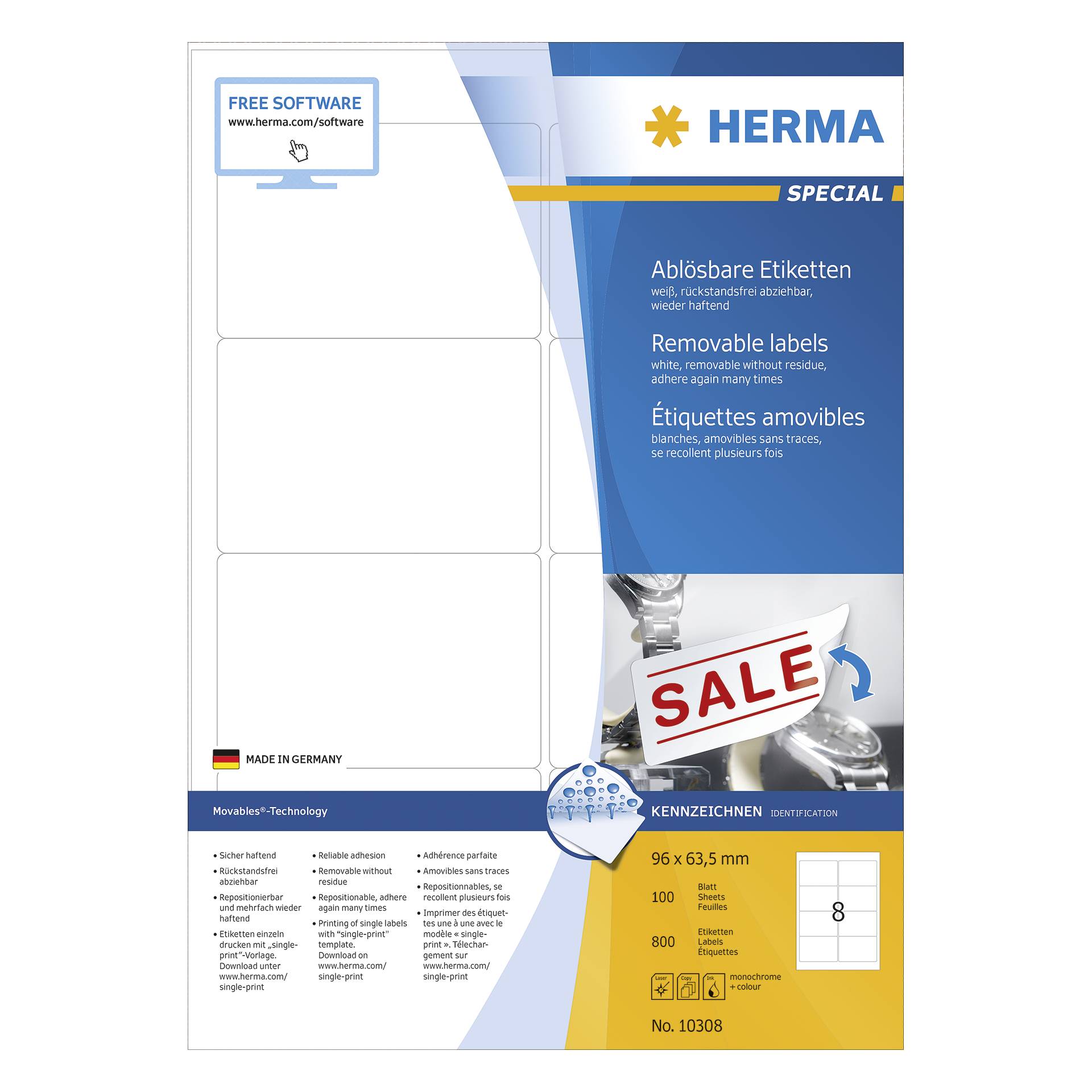 Herma Movables Etichette 96X63,5 100 f. DIN A4 800 pezzi 103