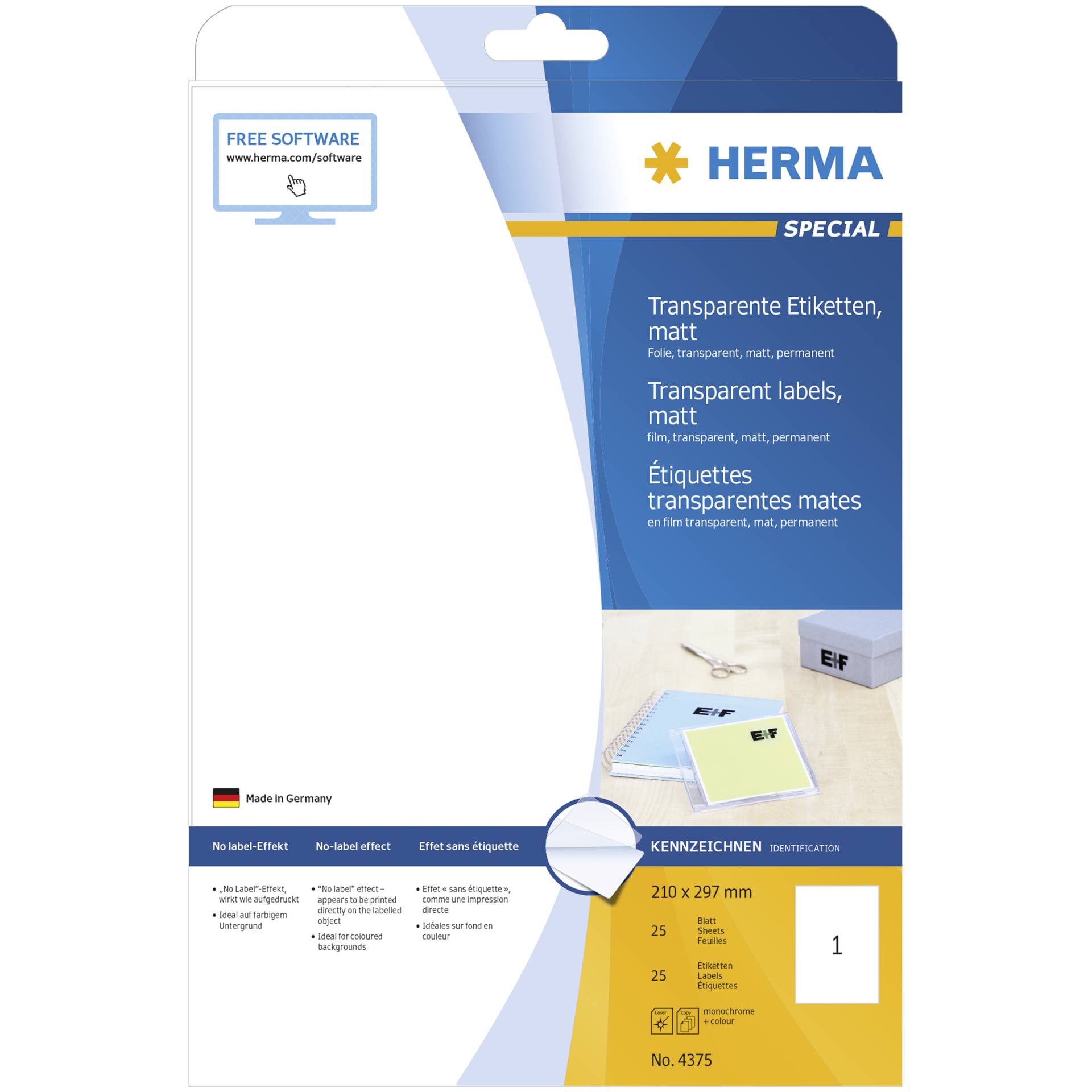Herma etichette trasp.  210X297 25 fogli DIN A4 25 pezzi 437