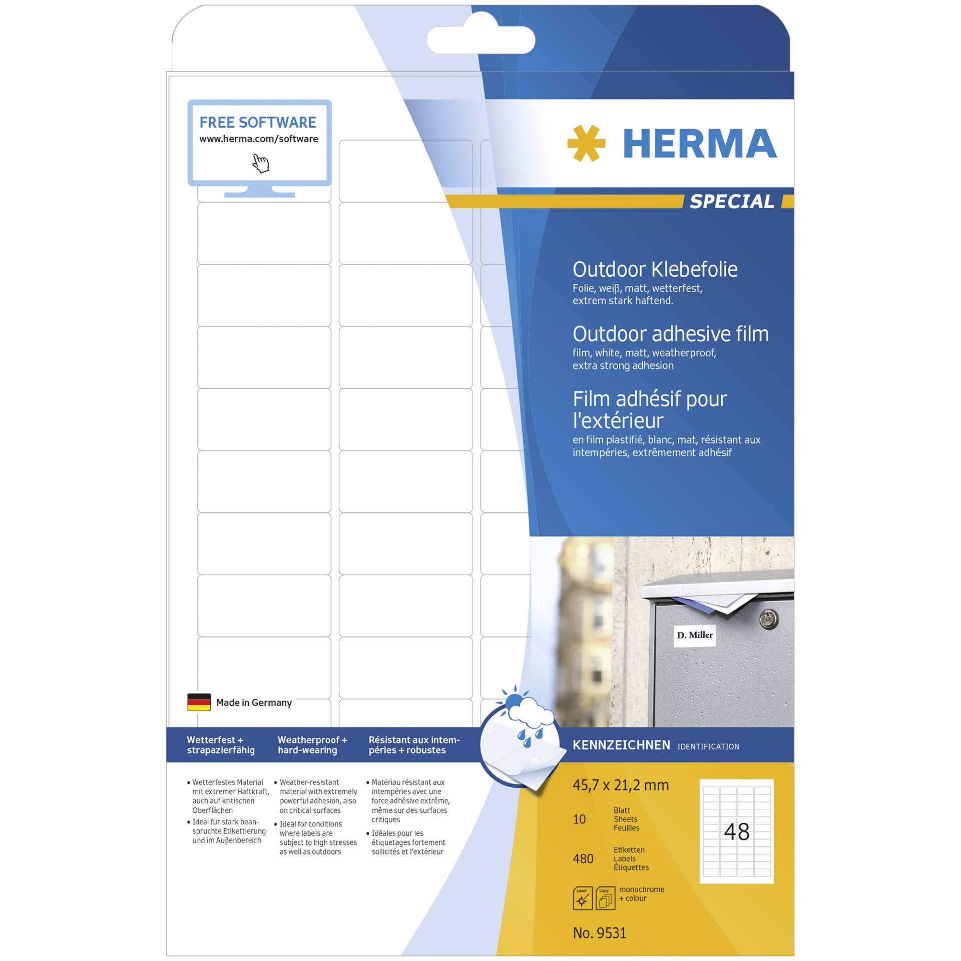 Herma Outd. F. Etic. 45,7x21,2 b. 10 p. DIN A4 480 pezzi 953