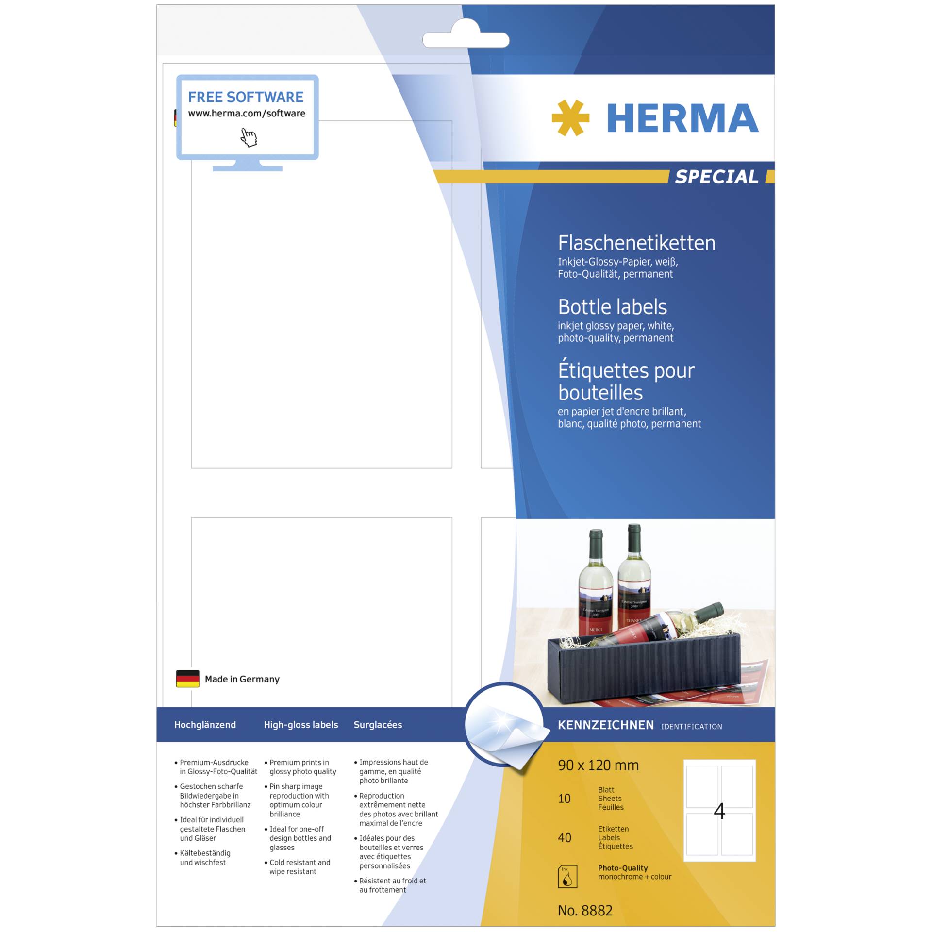 Herma etichette bott. INK 90x120 bianco 10 fogli A4 40 pezzi