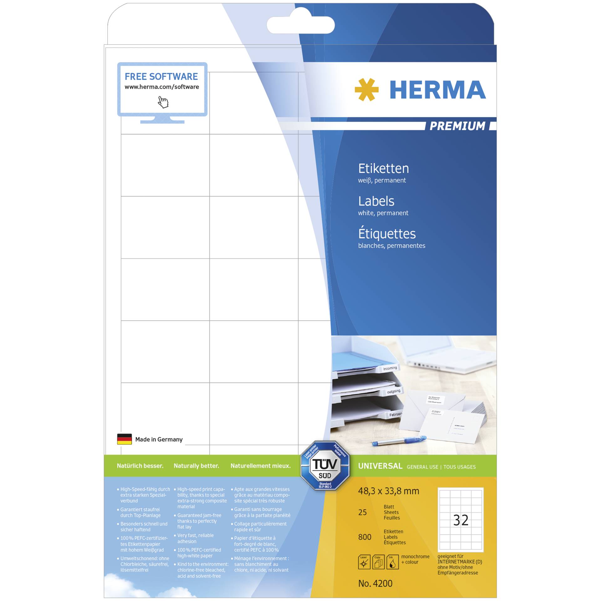 Herma Prem. etichette 48,3x33,8 25 fogli DIN A4 800 pezzi 42