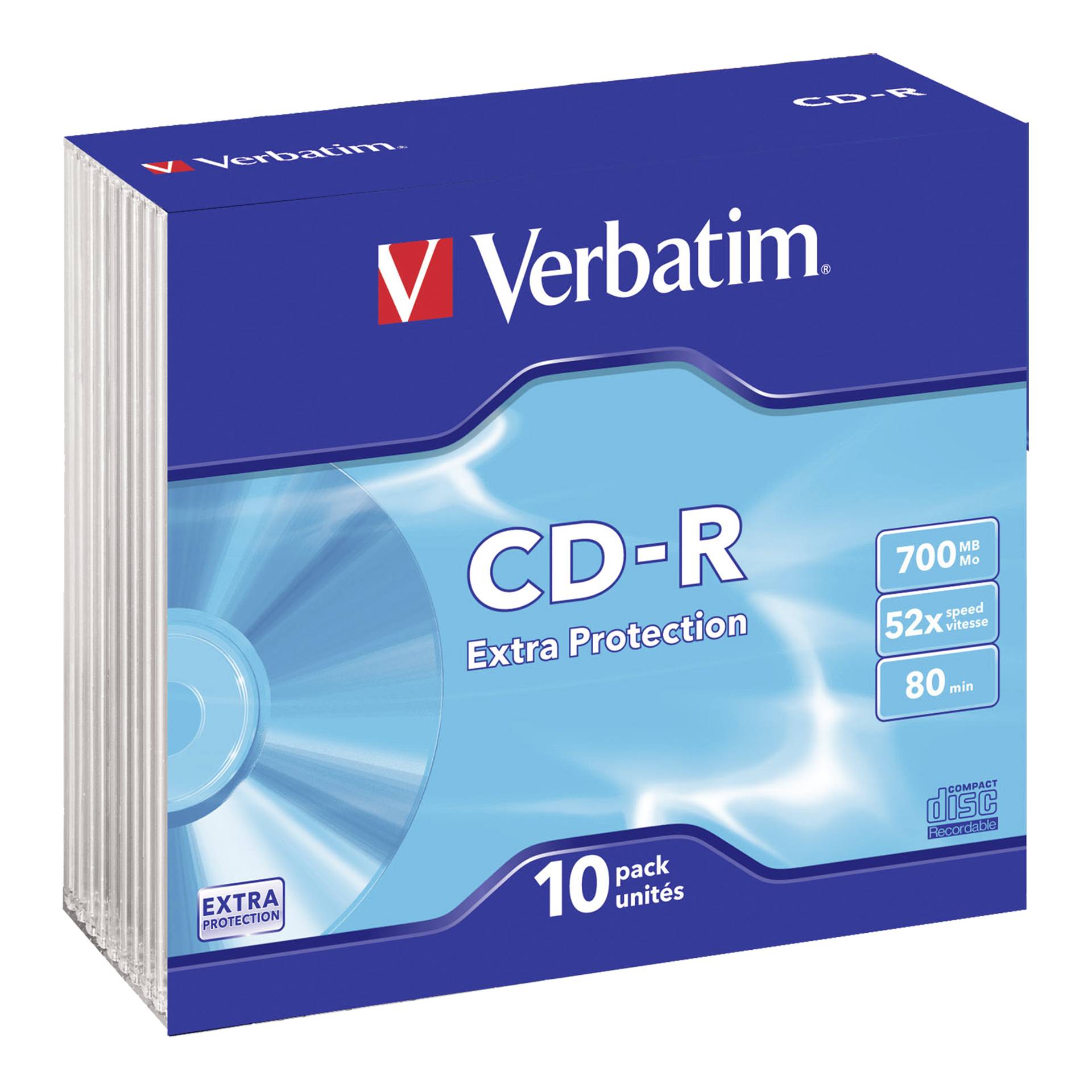 1x10 Verbatim CD-R 80 700MB 52x Data Life Slim custodia