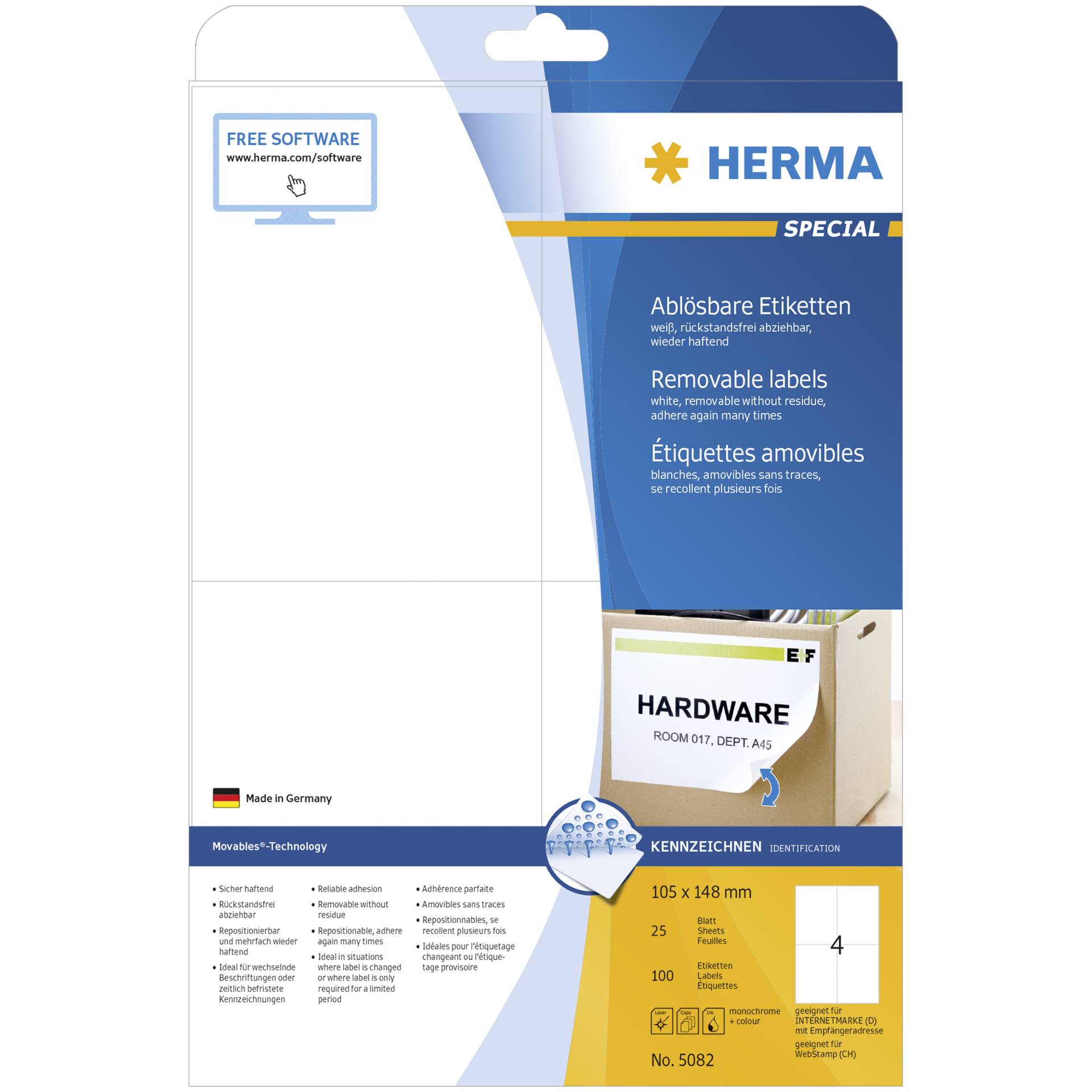 Herma Movables Etic. b.  105X148 25 fogli DIN A4 100 pezzi 5