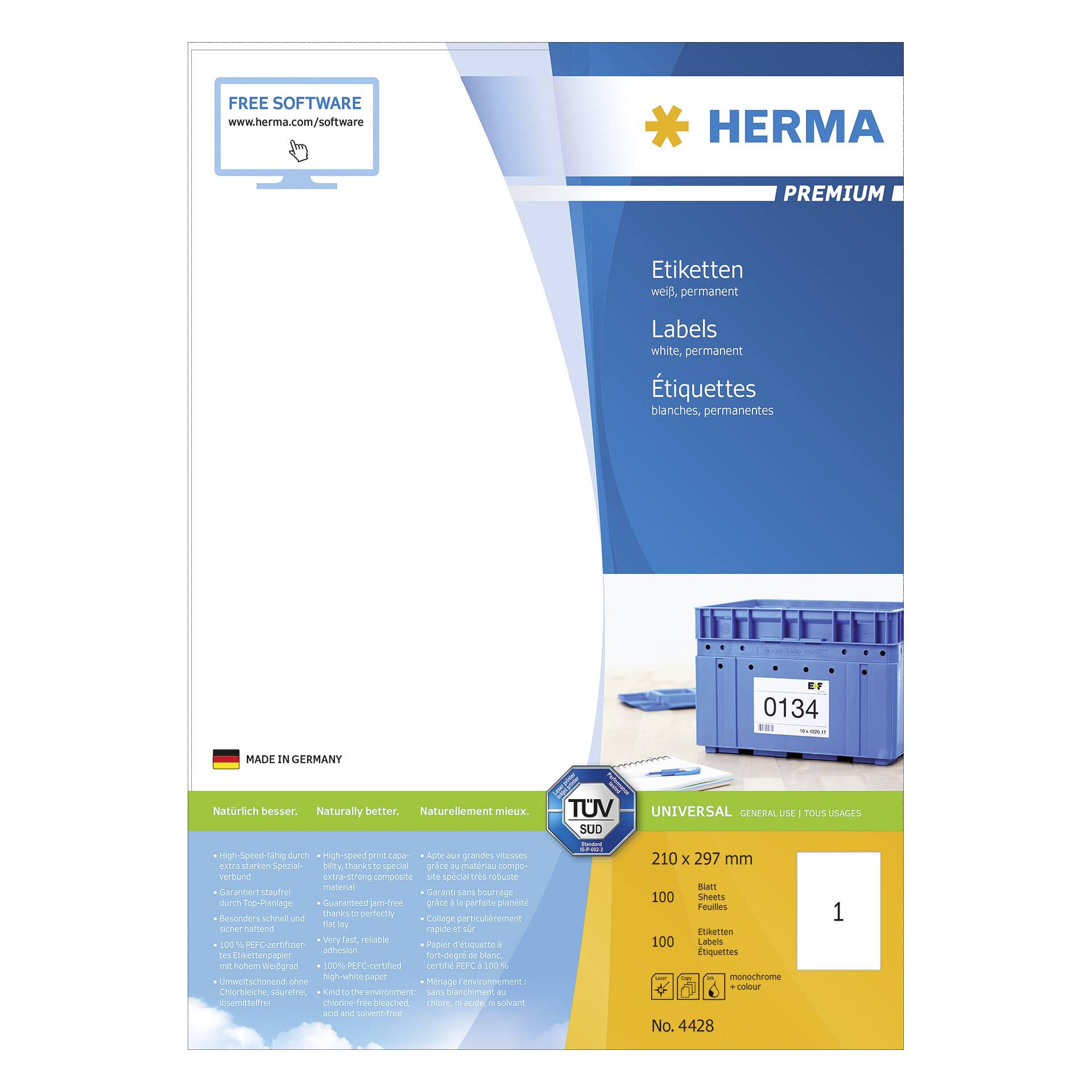 Herma Prem. etichette 210x297 100 p. DIN A4 100 pezzi 4428
