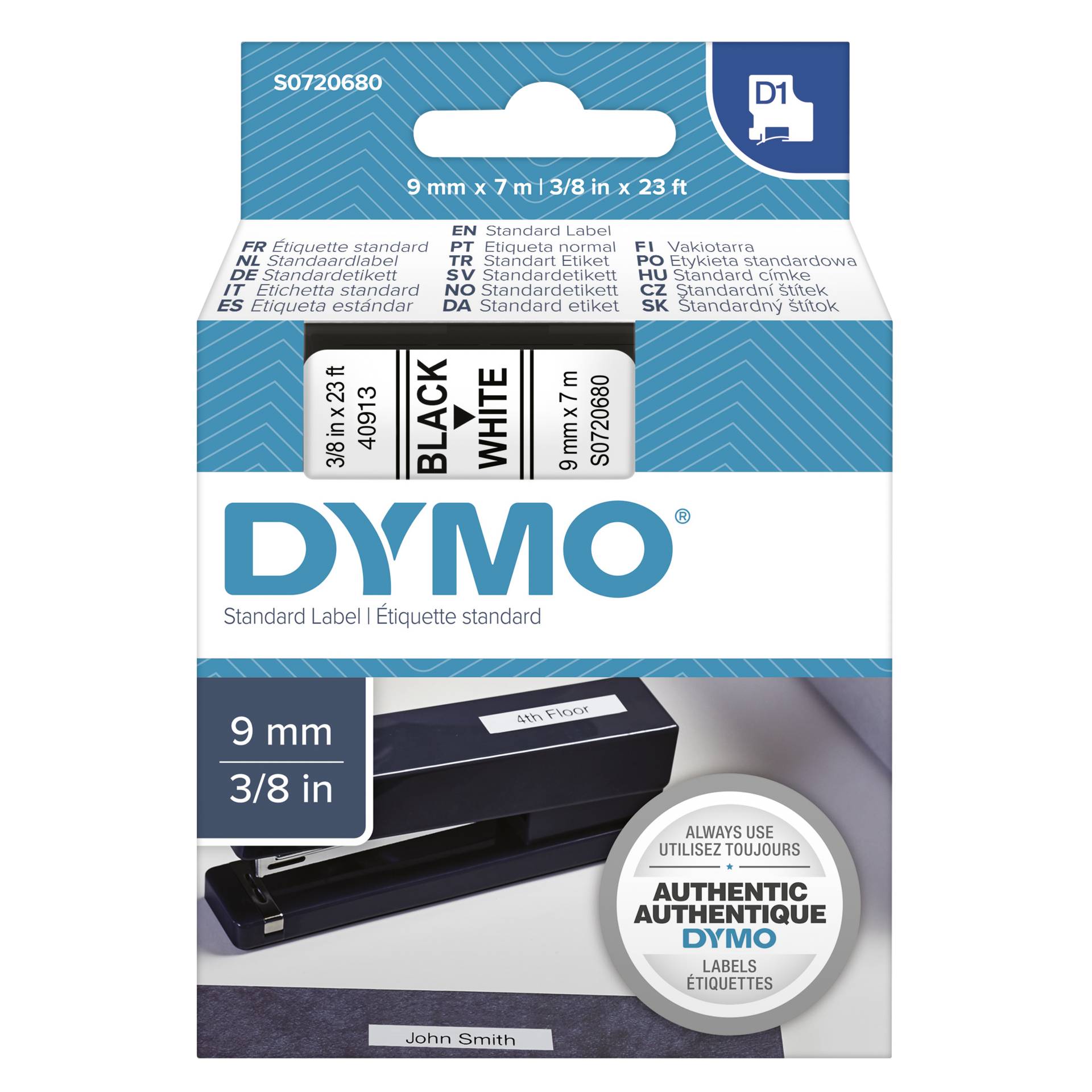 Dymo D1 nastro      9 mm x 7 m nero    su  bianco         40