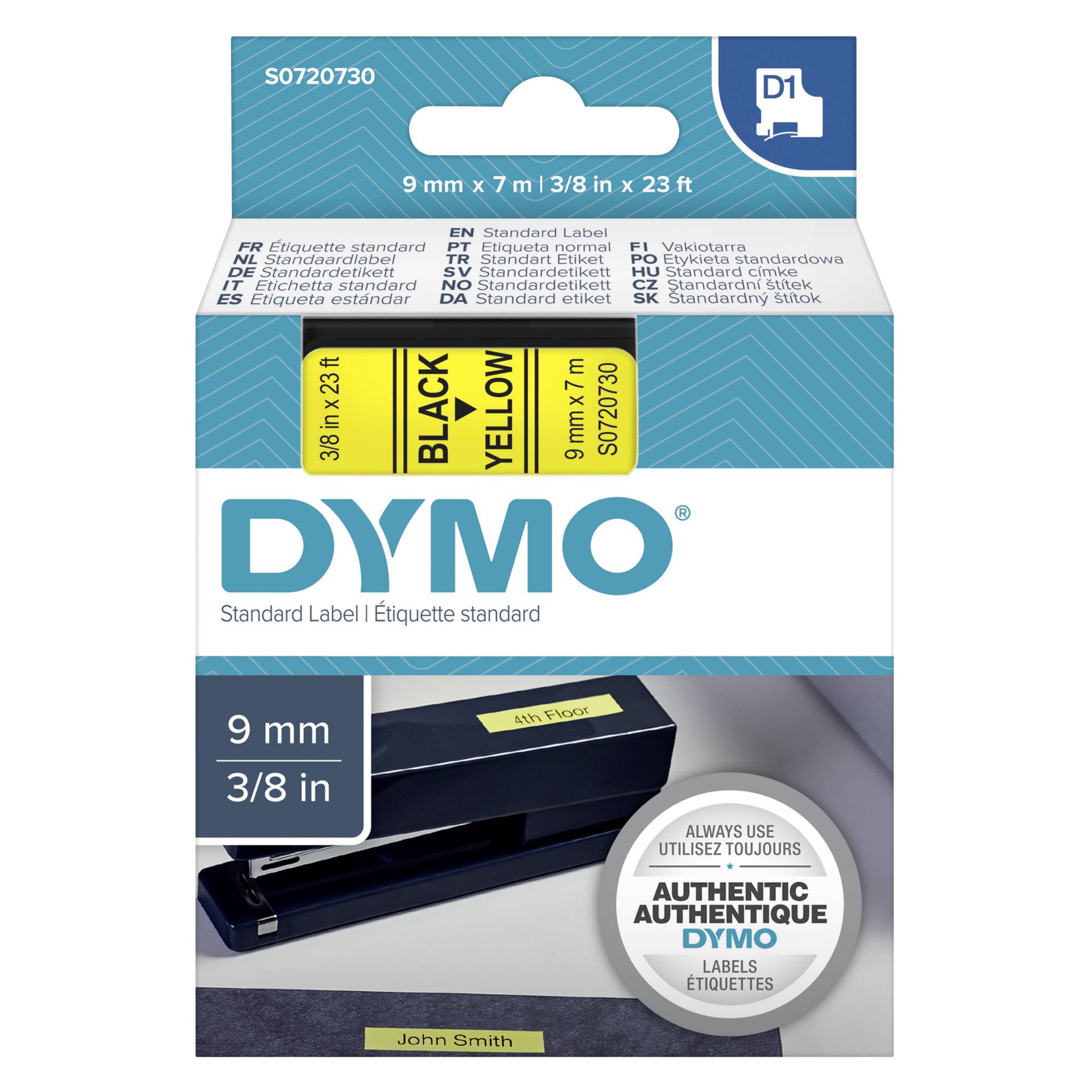 Dymo D1 nastro      9 mm x 7 m nero    su  giallo         40