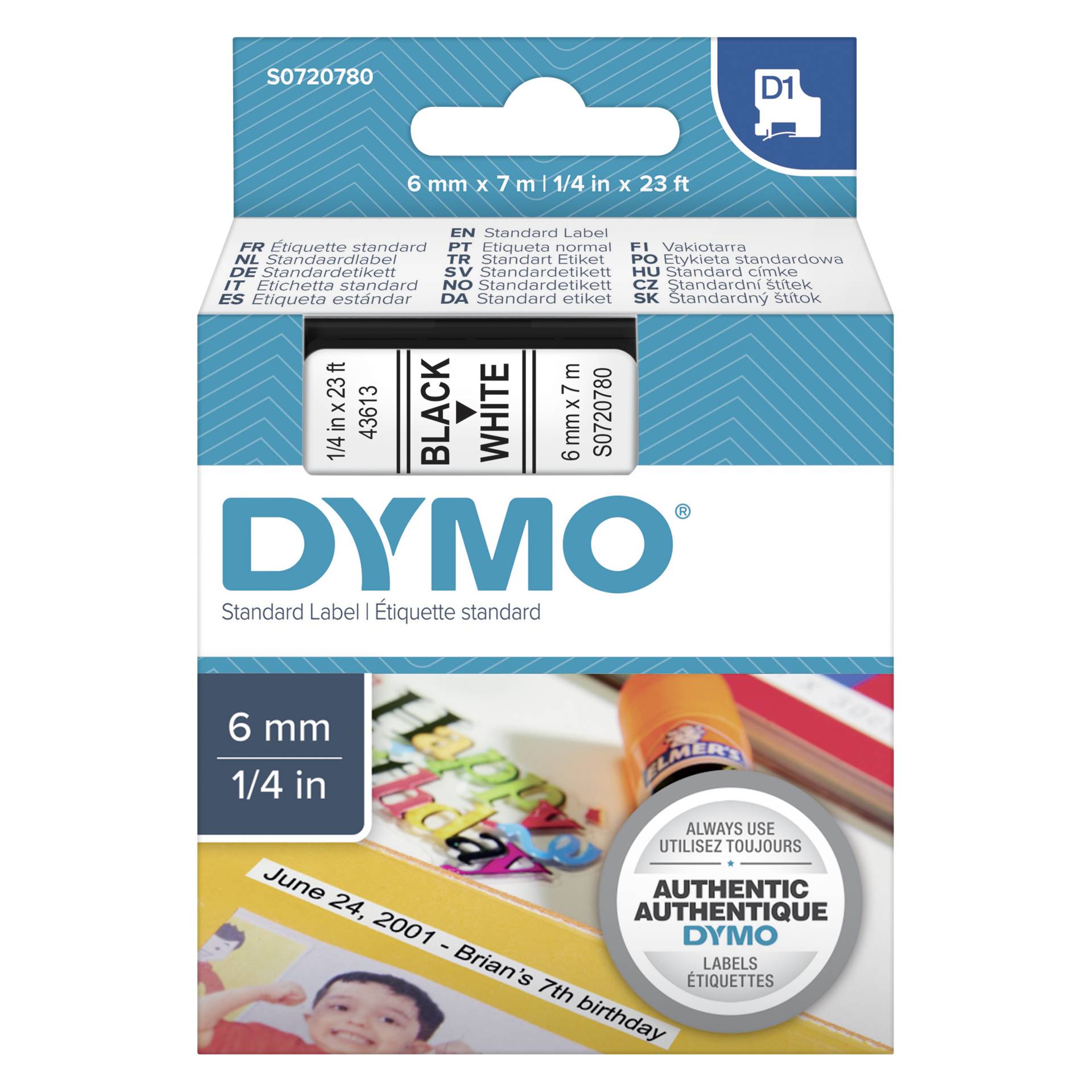 Dymo D1 nastro      6 mm x 7 m nero    su  bianco         43