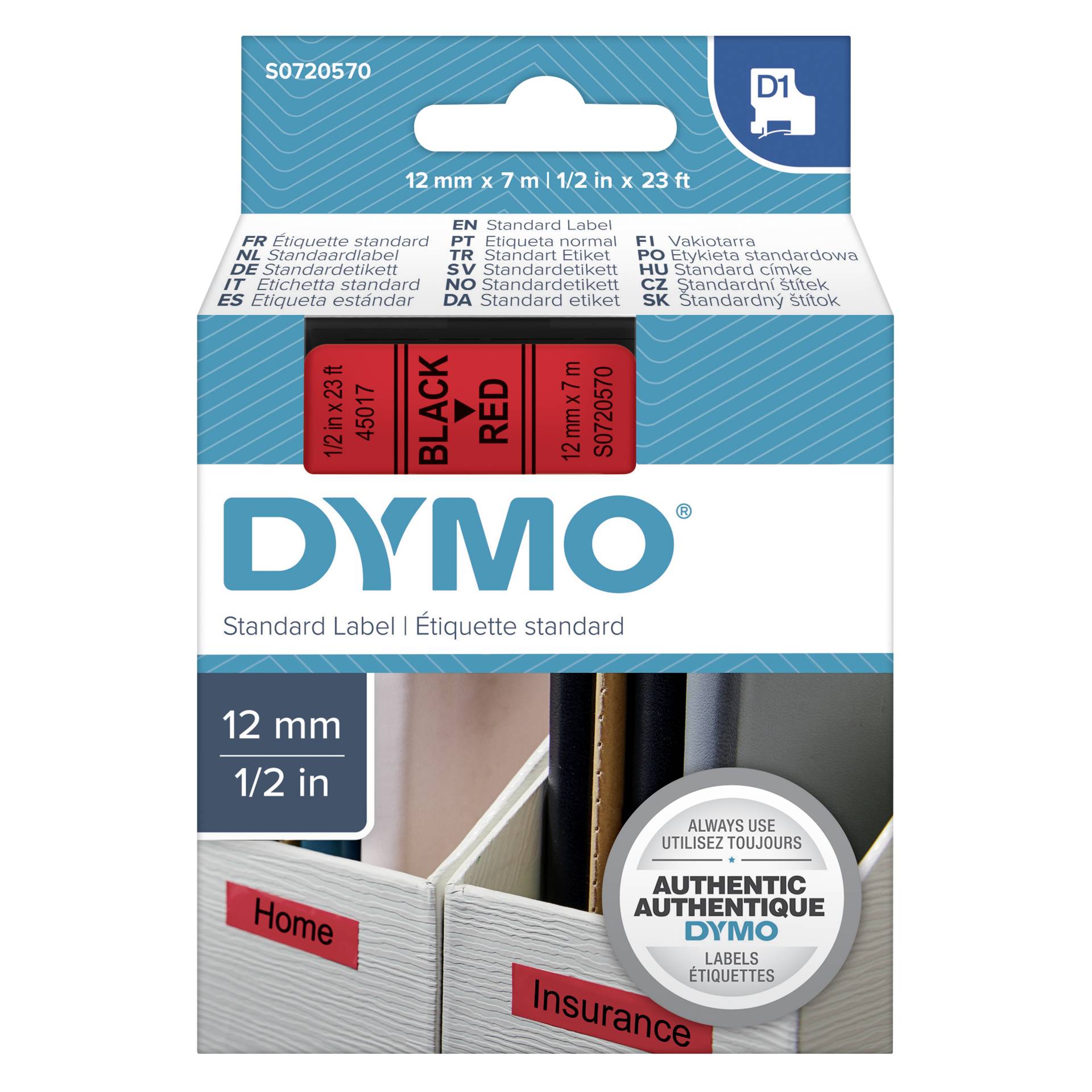 Dymo D1 nastro      12 mm x 7 m nero    su  rosso          4