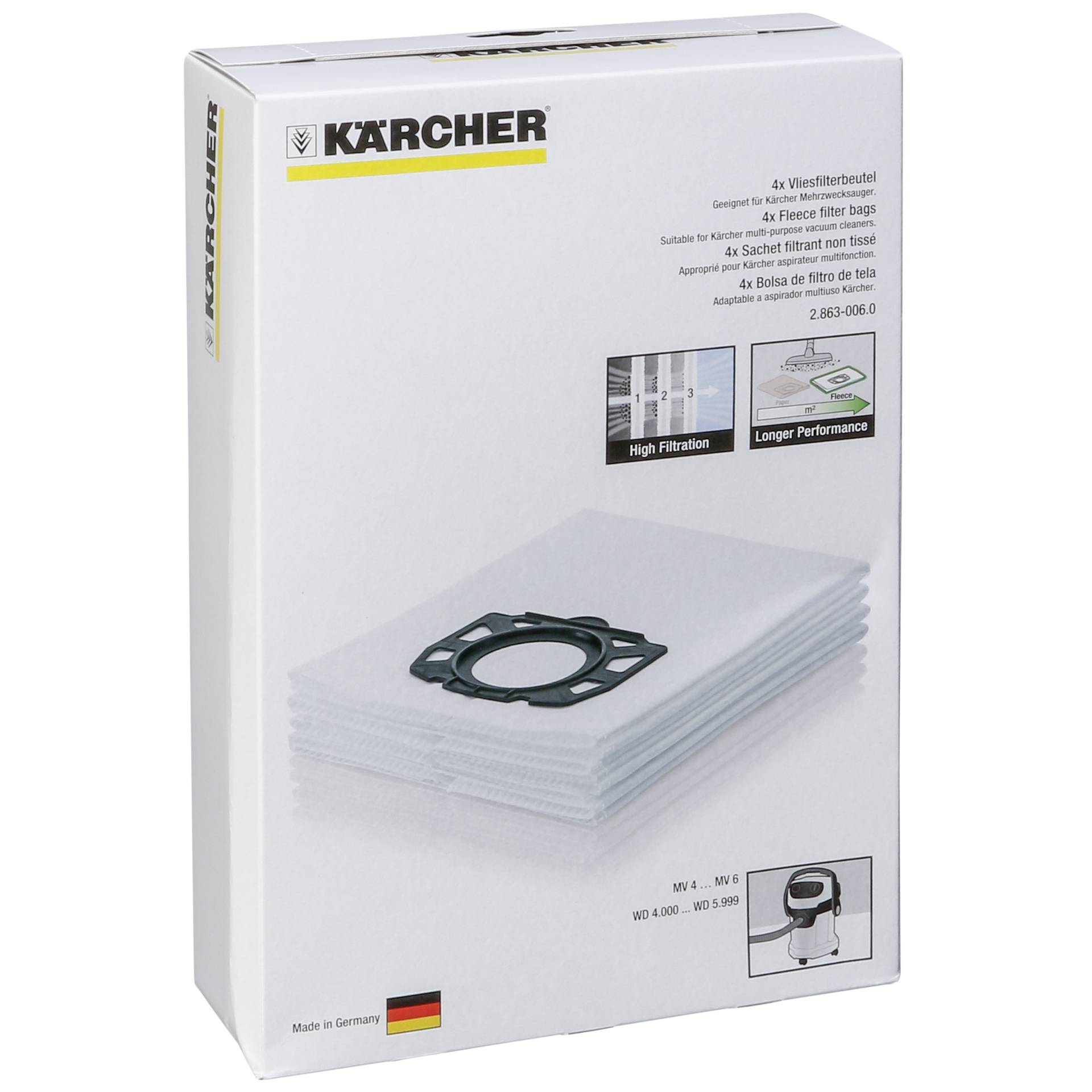 Kärcher sacchetti filtro in vello 4 pezzi per MV 4/5/6 Serie