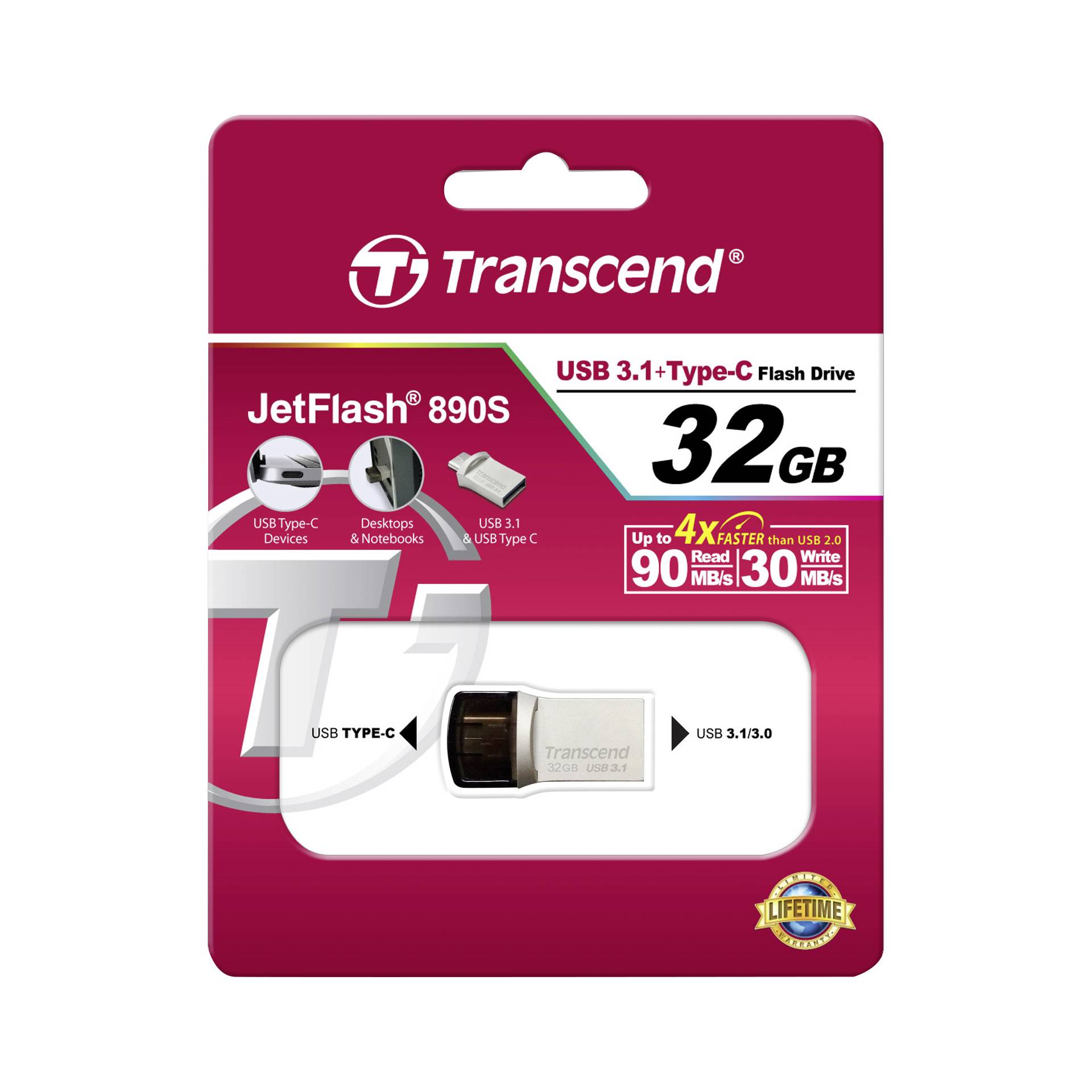 Transcend JetFlash 890S 32GB OTG USB Typ-C + USB 3.1