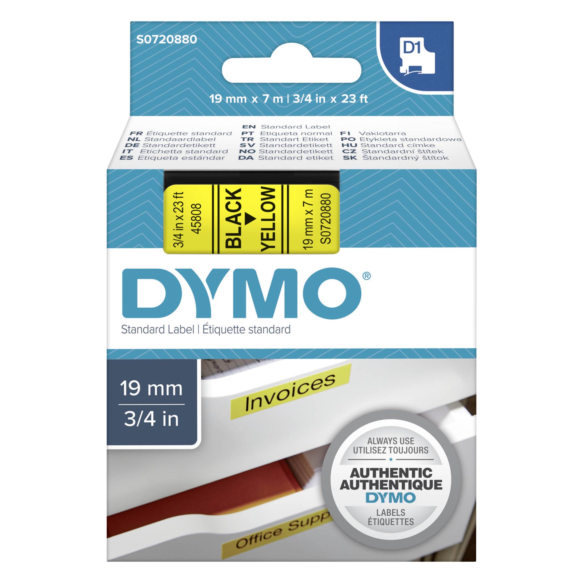 Dymo D1 nastro      19 mm x 7 m nero    su  giallo         4