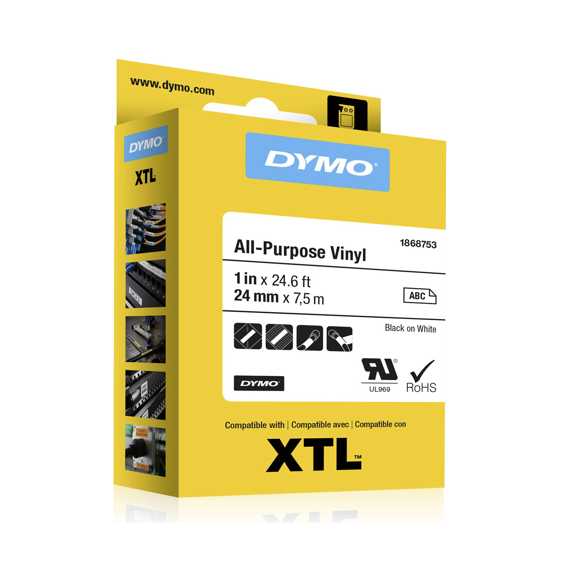 Dymo XTL nastro Vinyl perm. 24 mm x 7 m nero su bianco