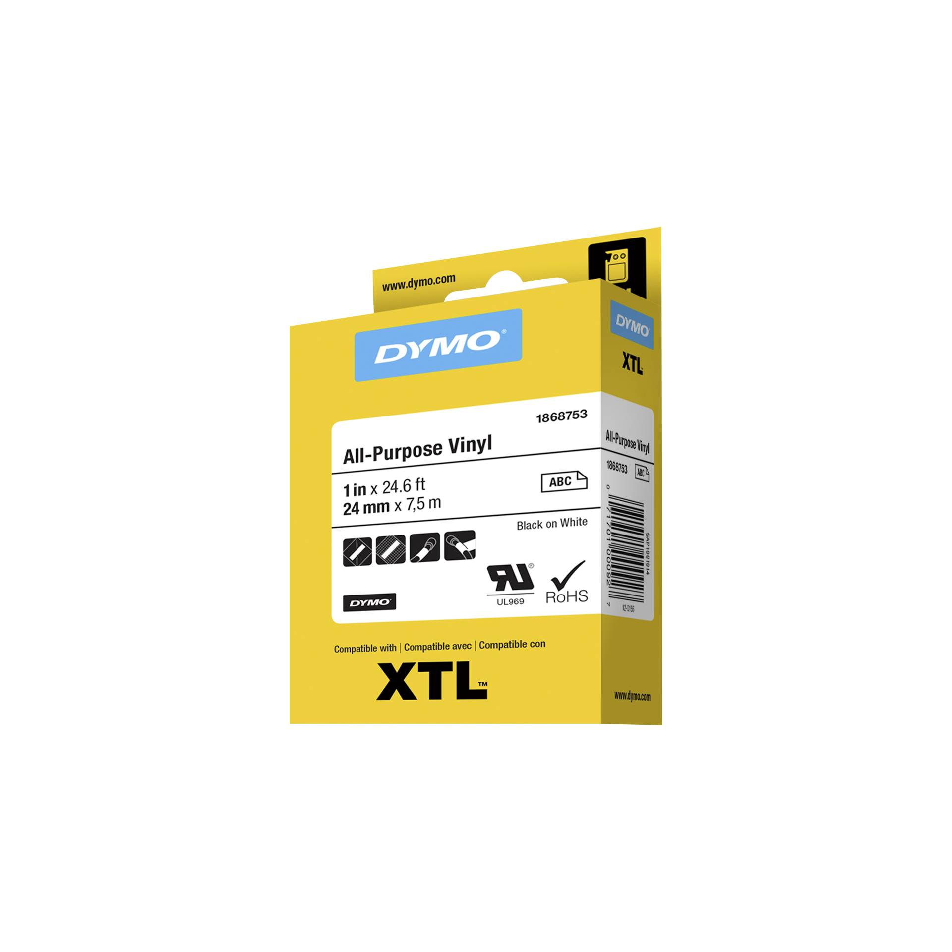 Dymo XTL nastro Vinyl perm. 24 mm x 7 m nero su bianco