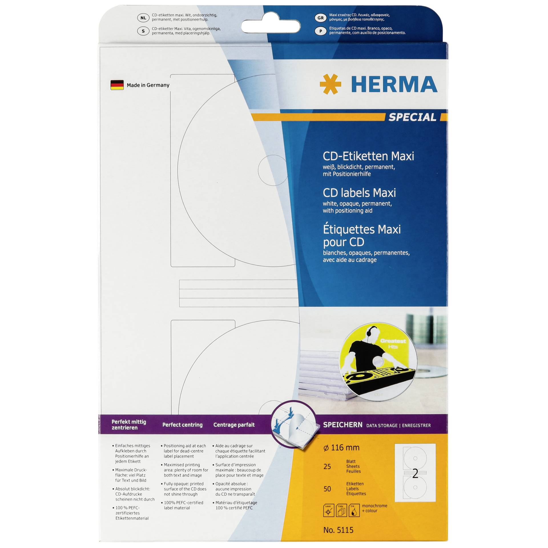 Herma CD-Etichette rotonde 116 25 fogli DIN A4 50 pezzi 5115