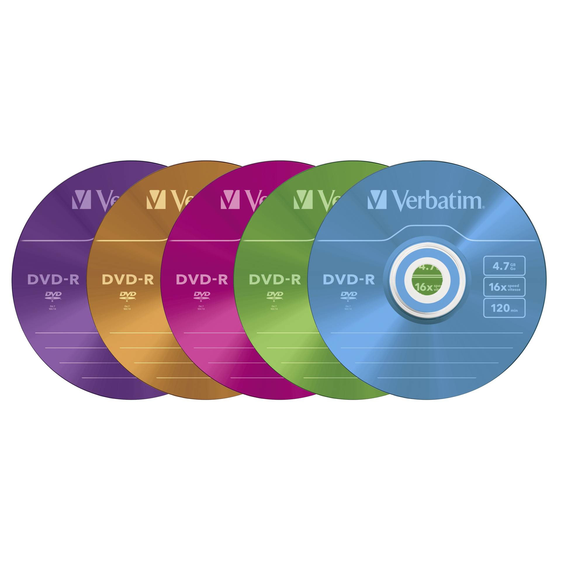 1x5 Verbatim DVD-R 4,7GB Colour 16x Speed, Slim custodia