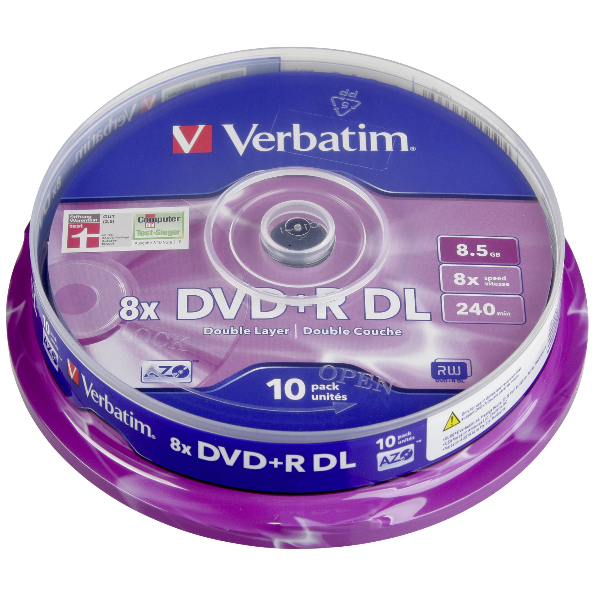 1x10 Verbatim DVD+R Double Layer 8x Speed, 8,5GB opaco argen