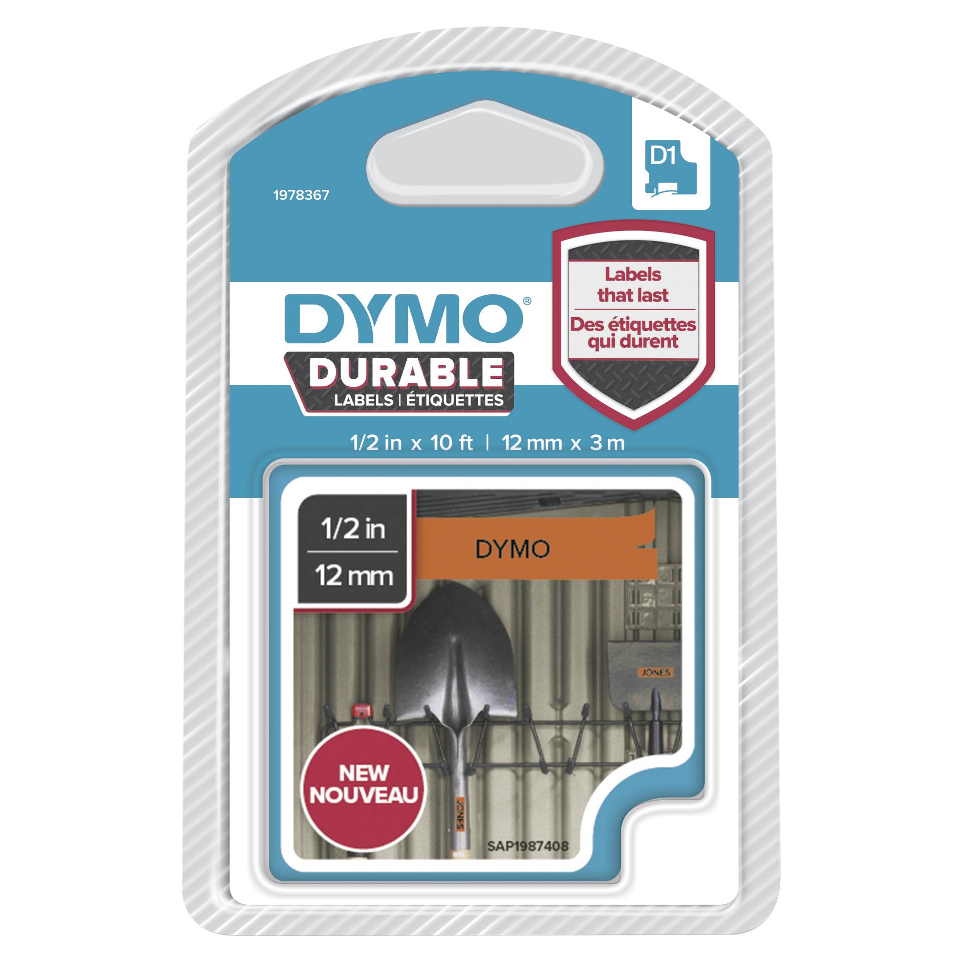 Dymo D1 nastro vinile High Perf. 12 mm x 3 m nero su arancio