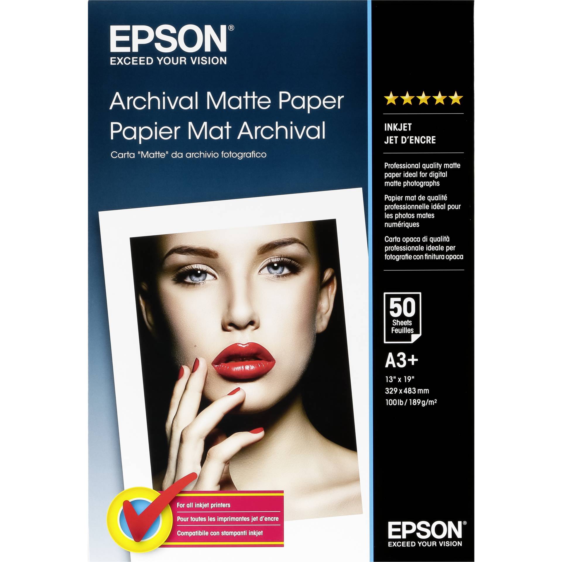 Epson Archival Matte carta  A 3+ 50 f. , 192 g         S 041