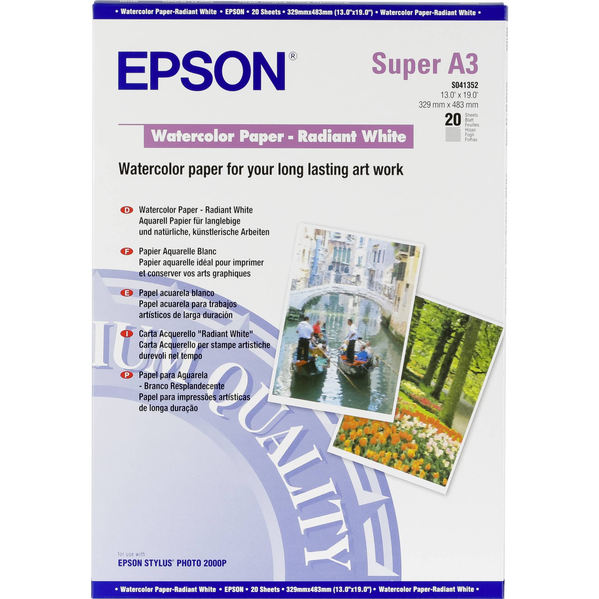 Epson Watercolor carta bianca A 3+, 20 f., 190 g   S 041352